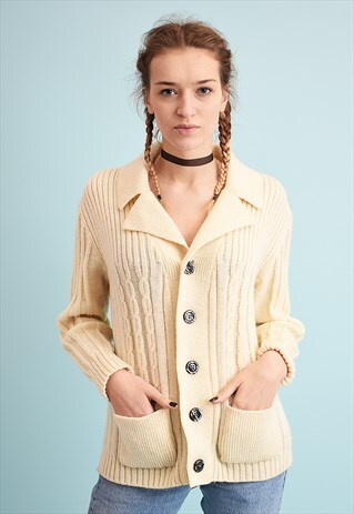 80'S RETRO NEUTRAL STRETCH KNIT CARDIGAN TOP
