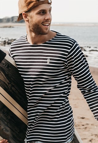 'SEAHORSE' EMBROIDERED STRIPED BRETON LONG SLEEVE TOP