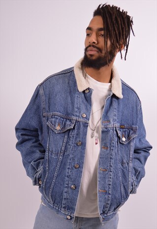 WRANGLER MENS VINTAGE SHERPA DENIM JACKET MEDIUM BLUE 90S