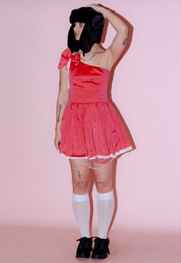 Reworked hot pink frilly prom mini dress