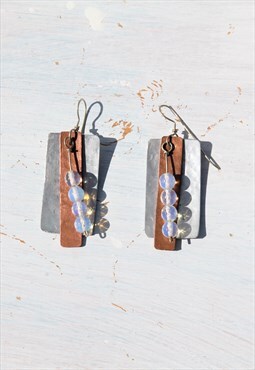 Unique handmade hammered copper/aluminum moonstone earrings