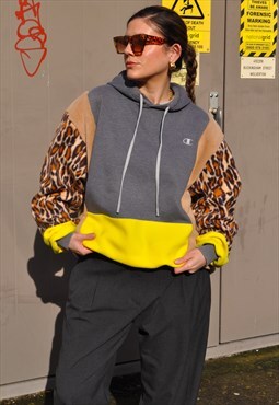 Y2K vintage reworked Champion leopard yellow fleece hoodie