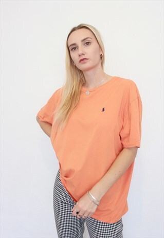 VINTAGE 90S POLO RALPH LAUREN OVERSIZED LOGO T-SHIRT ORANGE