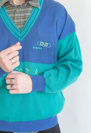 VINTAGE 80S OLYMPICS DEEP V-NECK JUMPER