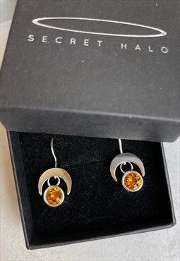 Moon Sol Earrings Orange Crystal Sterling Silver Jewellery