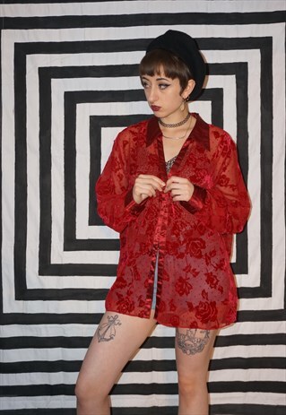 VINTAGE 90'S BURNOUT VELVET FLORAL SHIRT
