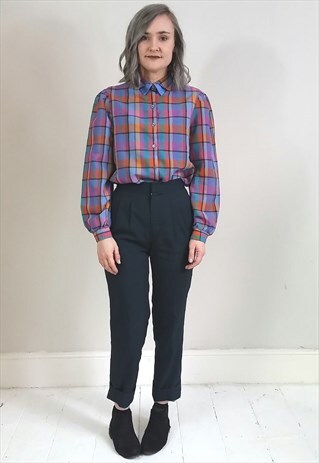 VINTAGE 80'S PURPLE CHECKED DOUBLE COLLAR SHIRT