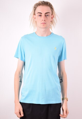 POLO RALPH LAUREN MENS VINTAGE T-SHIRT TOP MEDIUM BLUE 90S