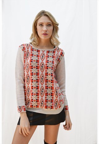 KNITTED MULTI-COLOUR FAIRISLE PRINT JUMPER RED CY
