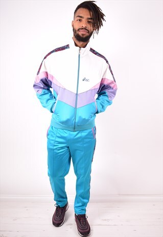 ASICS MENS VINTAGE FULL TRACKSUIT MEDIUM BLUE 90S