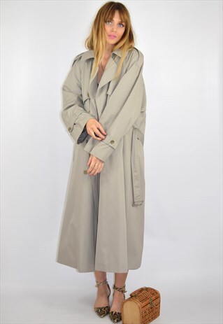 VINTAGE 90S OVERSIZED LONG BEIGE MAC TRENCH COAT