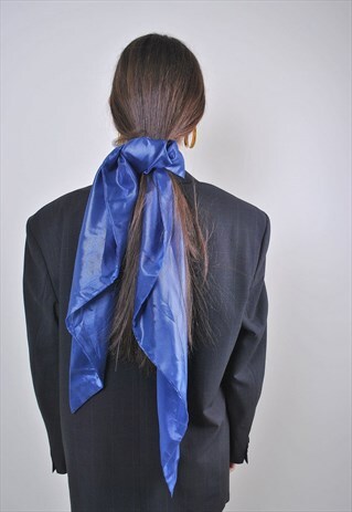 90S VINTAGE BLUE WOMEN KERCHIEF, BLANK EVENING BANDANA