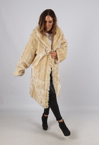 VINTAGE FAUX FUR COAT JACKET MID LONG UK 18 XXL (J3C)