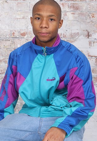 VINTAGE DIADORA LOGO TRACK JACKET BLUE