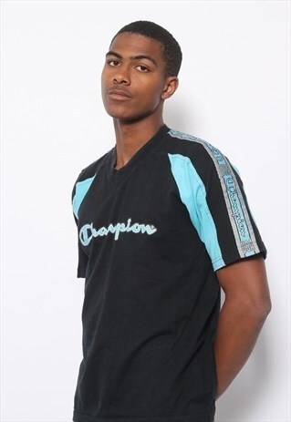VINTAGE CHAMPION BIG SPELL OUT LOGO T-SHIRT BLACK