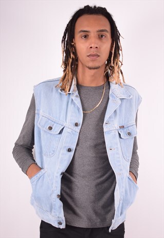 RIFLE MENS VINTAGE DENIM GILET XXL BLUE 90S
