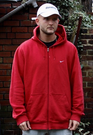 VINTAGE RED NIKE ZIP UP HOODIE XXL