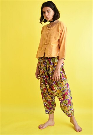 90'S RETRO FLORAL PRINT LOOSE BANANA HAREM TROUSERS
