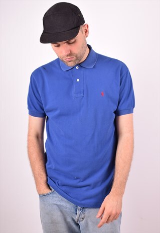 POLO RALPH LAUREN MENS VINTAGE POLO SHIRT MEDIUM BLUE 90S