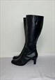 VINTAGE BLACK REAL LEATHER KNEE HIGH BOOTS