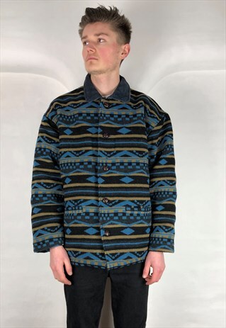 VINTAGE 80'S AZTEC WOOL QUILTED CHORE COAT