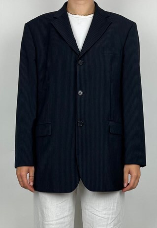 BALMAIN VINTAGE BLAZER 90S PINSTRIPE SUIT NAVY MENS JACKET