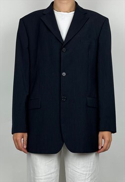Balmain Vintage Blazer 90s Pinstripe Suit Navy Mens Jacket