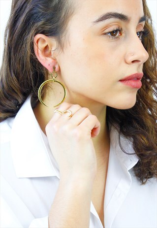 GOLD HALF MOON HORN DANGLE EARRINGS