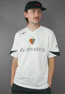 Vintage Nike FC Basel Football Shirt in White with Logo