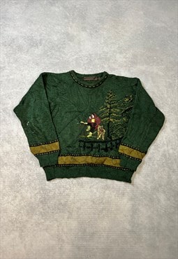 Vintage Knitted Jumper Embroidered Nature and Dog Sweater