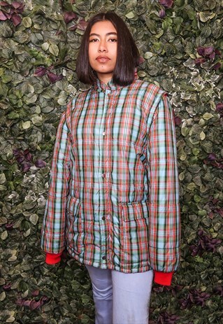 FIORUCCI TARTAN CHECK PUFFER COAT DETACHABLE SLEEVE GILET
