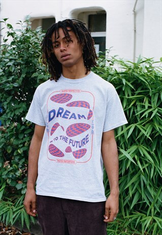SHORT SLEEVED T-SHIRT GREY WITH DREAM INTO THE FUTURE PRINT
