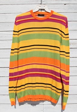 Etro vintage multi color striped cotton knit sweater