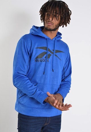 VINTAGE REEBOK BIG LOGO SWEATSHIRT HOODIE BLUE