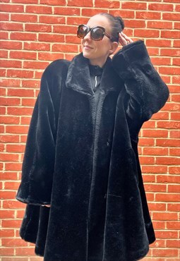 Thick Black Large Faux Fur Coat