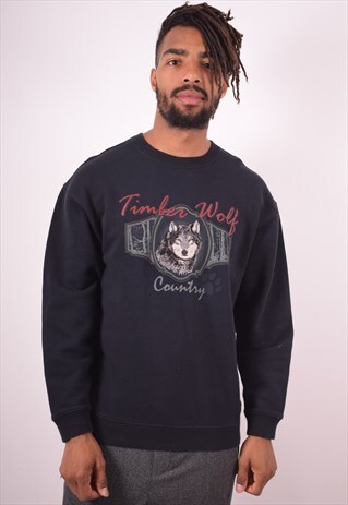 MENS VINTAGE SWEATSHIRT JUMPER SMALL NAVY BLUE 90S
