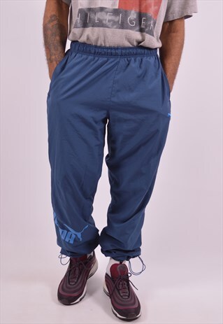 PUMA MENS VINTAGE TRACKSUIT TROUSERS LARGE BLUE 90S