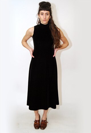 VINTAGE VELVET DRESS (S) MIDI 80S GOTH GRUNGE 90S TURTLENECK