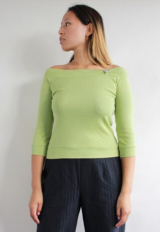 GREEN MINT SHOULDER TOP