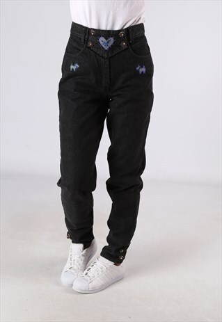 HIGH WAISTED DENIM JEANS WIDE TAPERED UK 10 W28 (C94W)