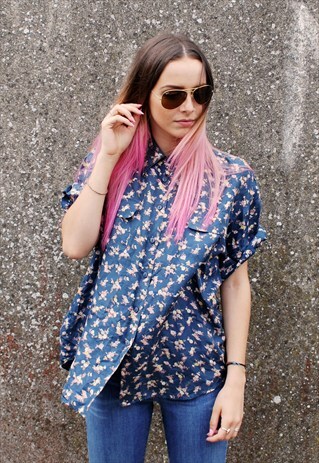 VINTAGE 90S FLORAL SILK OVERSIZED SHIRT