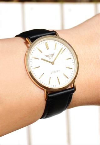 COMPACT SUPER SLIM GOLD LEATHER WATCH