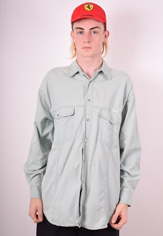 WRANGLER MENS VINTAGE DENIM SHIRT LARGE GREEN 90S