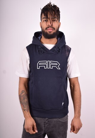 NIKE MENS VINTAGE HOODIE JUMPER SLEEVELESS SMALL NAVY BLUE 9