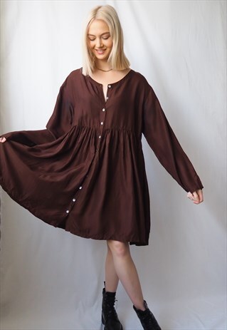 VINTAGE 90'S BROWN SMOCK DRESS