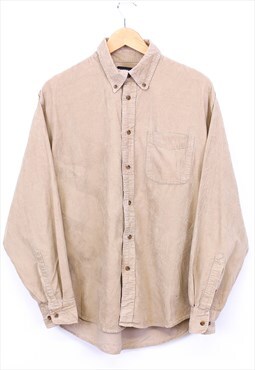 Vintage Corduroy Shirt Beige Long Sleeve Button With Pocket 