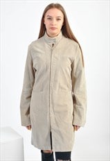 Vintage suede leather coat in beige