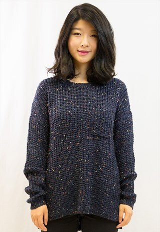 NAVY MULTI COLOR MIX YARN KNITTED JUMPER