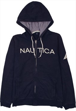 Vintage 90's Nautica Hoodie Spellout Full Zip Up Navy Blue