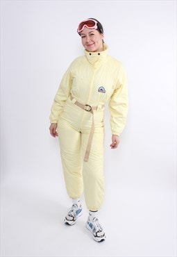 Yellow one pice ski suit, women vintage ski jumpsuit, 90s 